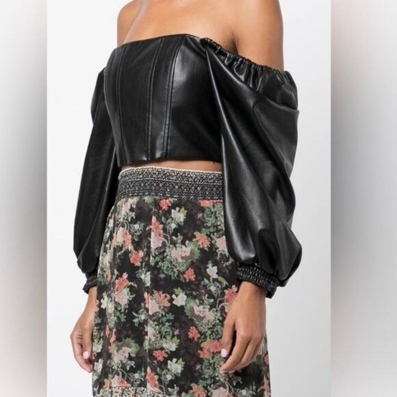 Alice + Olivia Faux Vegan Leather Black Crop Bustier Bronte Top 10 NWOT - Picture 2 of 10
